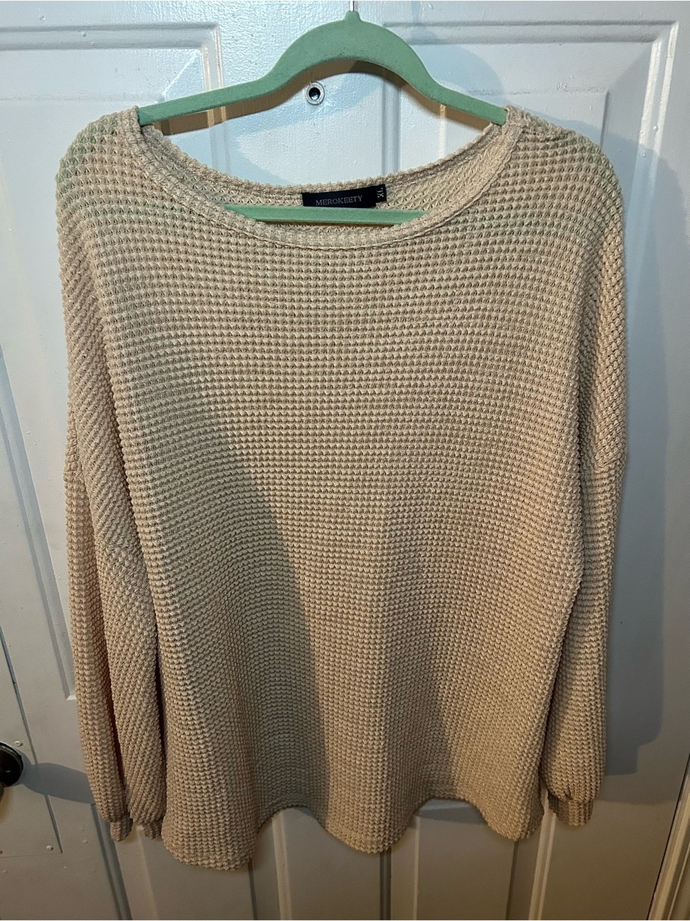 Merokeety Dropped-Shoulder Cream Waffle Knit Sweater